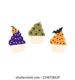 Cupcakes in Halloween style. Halloween collection. Flat vector illustration