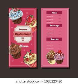 cupcakes hand drawn menu template