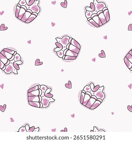 Cupcakes and hearts, Scandinavian style, perfect for fabric, wrapping paper, textiles, baby bedding, wallpaper, pajamas.
