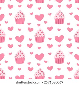 Cupcakes and hearts, Valentine's Day, Scandinavian style, perfect for fabric, wrapping paper, textiles, baby bedding, wallpaper, pajamas.