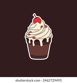 Cupcakes with ice cream and cherries look delicious. sticker edition