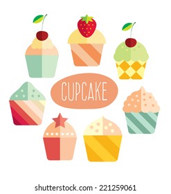 Cupcakes icons set in flat style