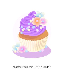 Cupcakes illustration. Dessert. Sweet cupcake with cream on a white background.