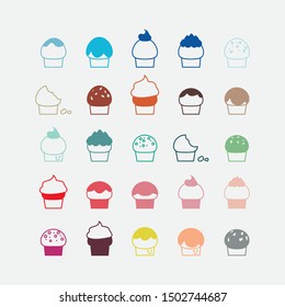 Cupcakes illustration vector. Flat vector cupcake icon set. Colorful cupcakes icon.