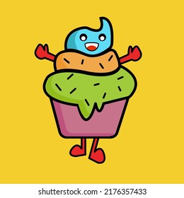 cupcakes Kawaii. Vector doodle character