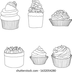 Cupcakes line art vector isolated on white