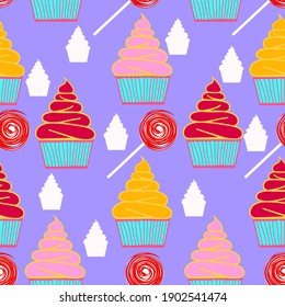 cupcakes and lollipop seamless pattern