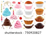 Cupcakes maker. Creation set of design elements. 3d realistic vector icons