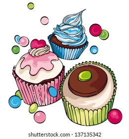 Cupcakes and muffins background