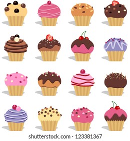 Cupcakes and muffins different flavors and colors