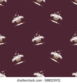Cupcakes and muffins. Pattern of hand drawn cakes. Illustration with sketch baking. 