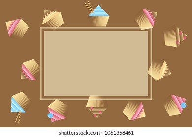 Cupcakes and muffins. Sweet dessert pattern and frame for text. Vector illustration EPS10