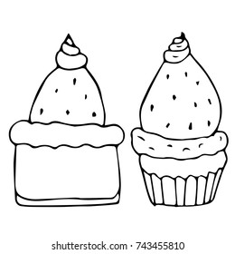Cupcakes for the new year vector illustration. Doodle style. Design, print, logo, decor, textile, paper.
