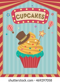 cupcakes on carnival  background theme party.Illustration vector.