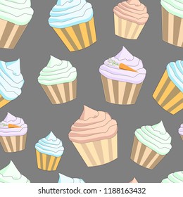 cupcakes on grey seamless background vector