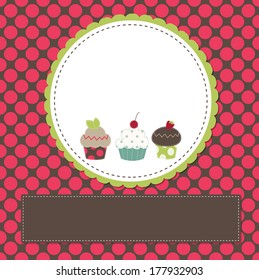 Cupcakes on a retro template copy space for text and scrapboooking