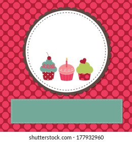 Cupcakes on a retro template copy space for text and scrapboooking