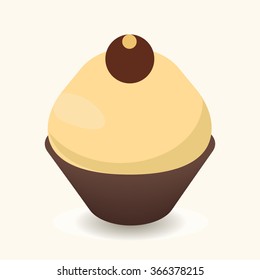 Cupcakes on a white background. Icons. Isolated. Sweet pastries decorated with cherry, cowberry, raspberries, mint, candy, chocolate and star. Vector illustration