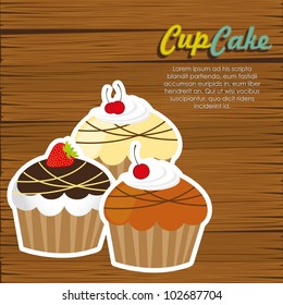 cupcakes on wooden background vector illustration