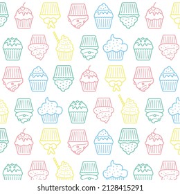 Cupcakes outlined colorful pattern on white background