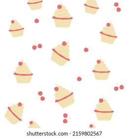 Cupcakes outlined colorful seamless pattern on white background