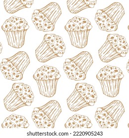 Cupcakes umrissen buntes, nahtloses Muster auf weißem Hintergrund