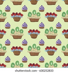 Cupcakes, pattern, food, desert, vector illustration  