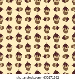 Cupcakes, pattern, food, desert, vector illustration  