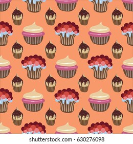 Cupcakes, pattern, food, desert, vector illustration  