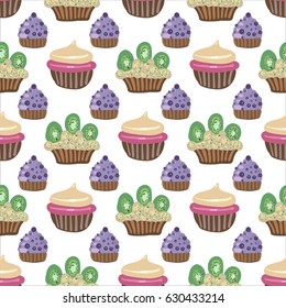 Cupcakes pattern, food desert vector illustration  