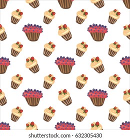 Cupcakes, pattern, food, desert, vector illustration 