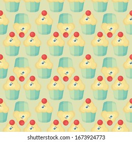 Cupcakes pattern, illustration, vector on white background.
