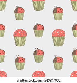 Cupcakes pattern includes ladybug, mushroom