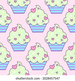 Cupcakes pattern. Vector illustration in a flat style