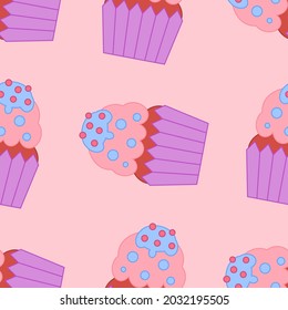 Cupcakes pattern. Vector illustration in a flat style