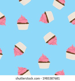 Cupcakes Pattern. Vector semaless pattern or background with Cupcakes