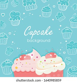 Cupcakes poster with green background, suitable for menu, flyer, restaurant, banner, birthday card and other