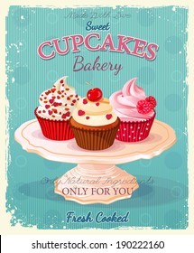 Cupcakes. Poster In Vintage Style. Birthday Card.