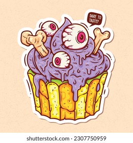 Cupcakes With Scary Toppings Hand Drawn Color Vector Doodle Illustration