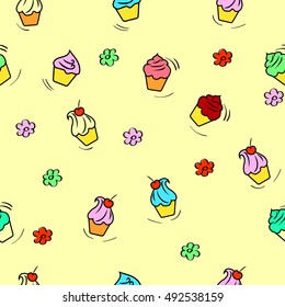 Cupcakes Seamless Pattern Background - for design and scrapbook vector illustration