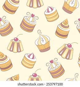 Cupcakes seamless pattern. The pattern can be repeated or tiled without any visible seams