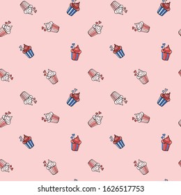Cupcakes. Seamless pattern with cupcake simple small elements on pink background . Isolated stock vector cookies. For wrapping paper, scrap booking, printed matter,  invitation, greeting cards.