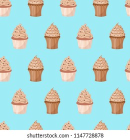 Cupcakes seamless pattern. Vector illustration.