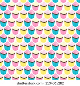 Cupcakes seamless retro style pattern. Stock vector