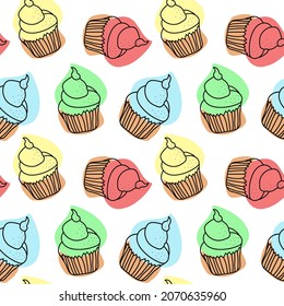 Cupcakes seamless vector pattern. Texture for festive event - fabric, wrapping, textile, wallpaper, apparel.