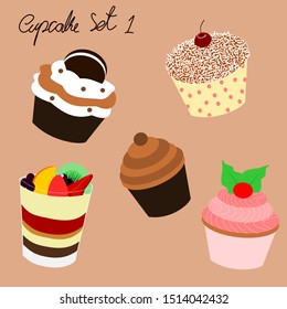 Cupcakes set 1 for illustration or decorate your work.