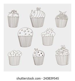 cupcakes set of ladybug, flowers, cloud, bee, cream, heart