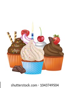 Cupcakes set on white background