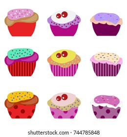 Cupcakes, a set of cupcakes, sweet. Flat design, vector illustration, vector.