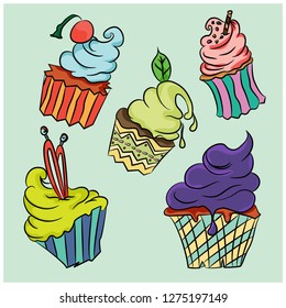 cupcakes set vector